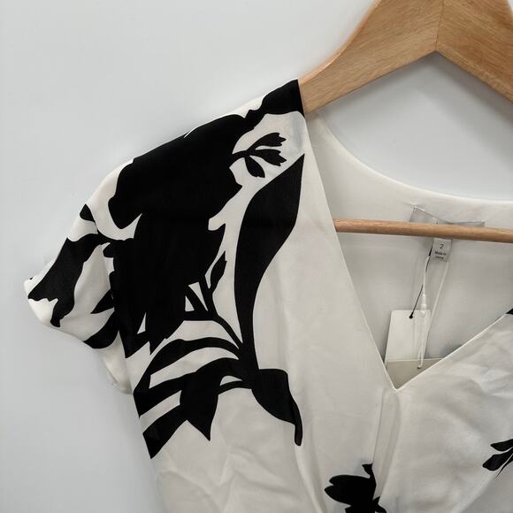 JOIE NWT Black & White Floral 100% Silk Ashleena Dress // 2 - Picture 3 of 10